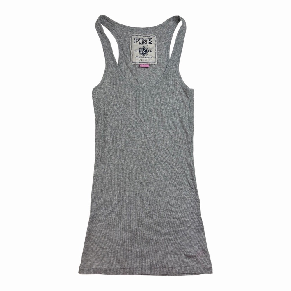Y2K Victoria's Secret PINK Grey Tank Top XS 2009 Workout Tank Embroidered Logo - Picture 1 of 7